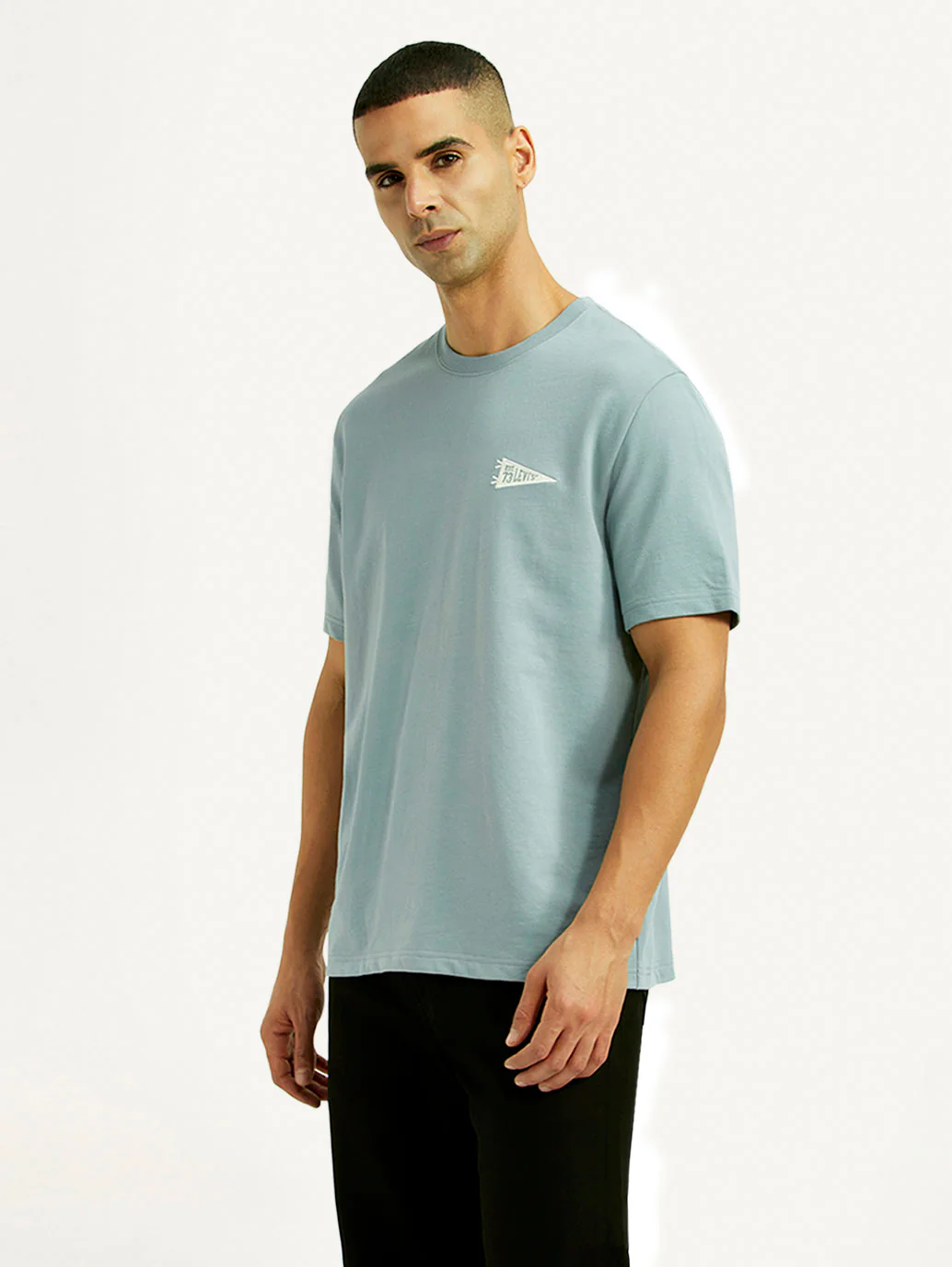 Men's Solid Light Blue Crew Neck T-shirt - Image 5