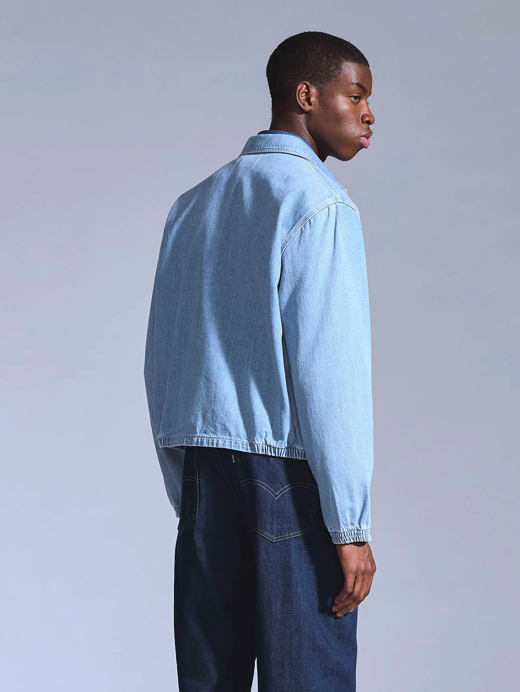 Men's Solid Light Blue Denim Jacket - Image 2