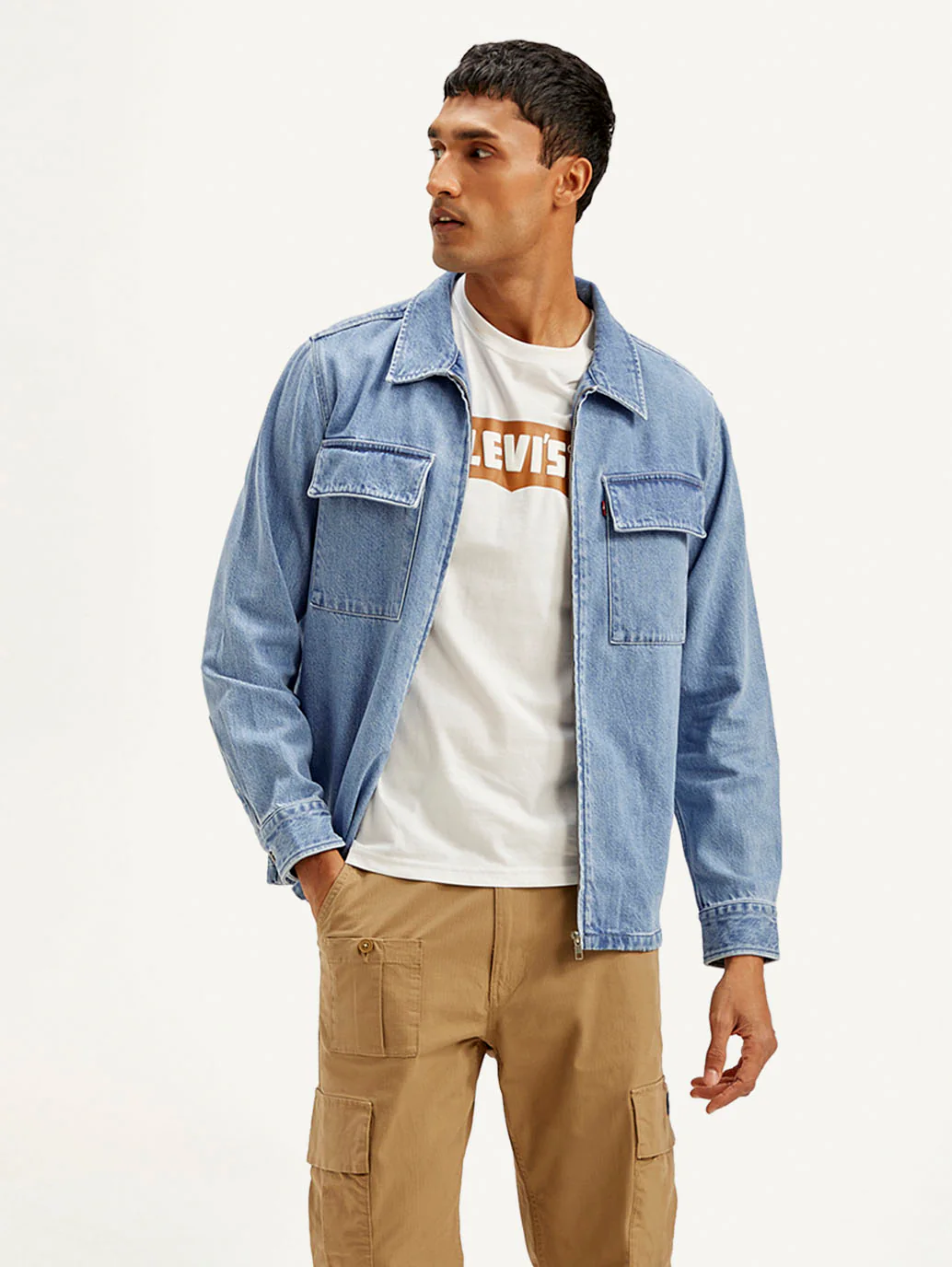 Men's Solid Light Blue Denim Shacket - Image 2