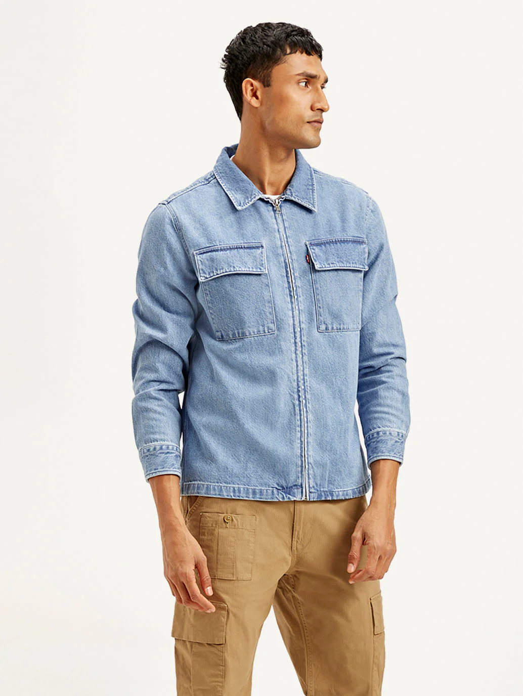Men's Solid Light Blue Denim Shacket - Image 6