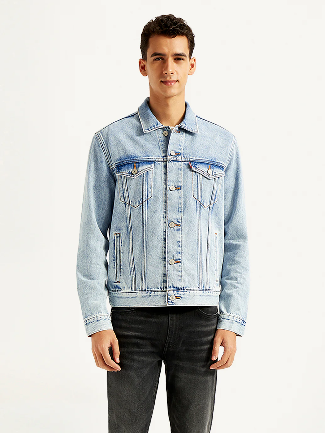 Men's Solid Light Blue Denim Jacket - Image 2