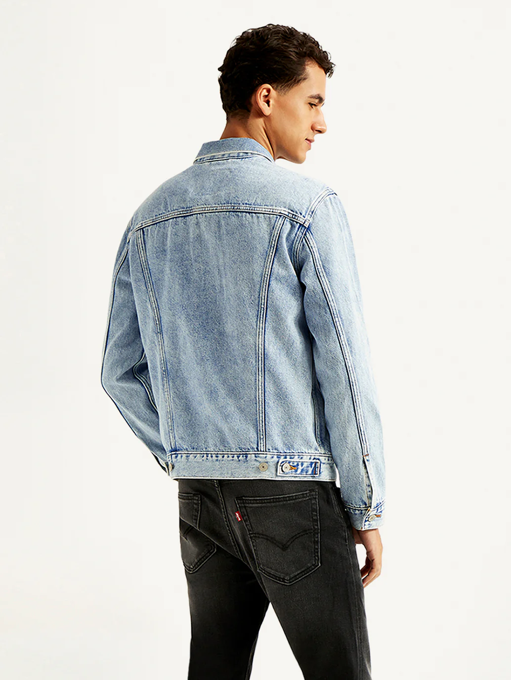 Men's Solid Light Blue Denim Jacket - Image 3
