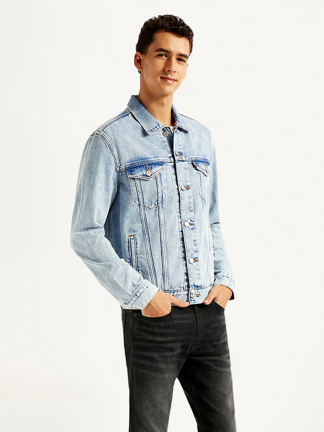 Men's Solid Light Blue Denim Jacket - Image 5