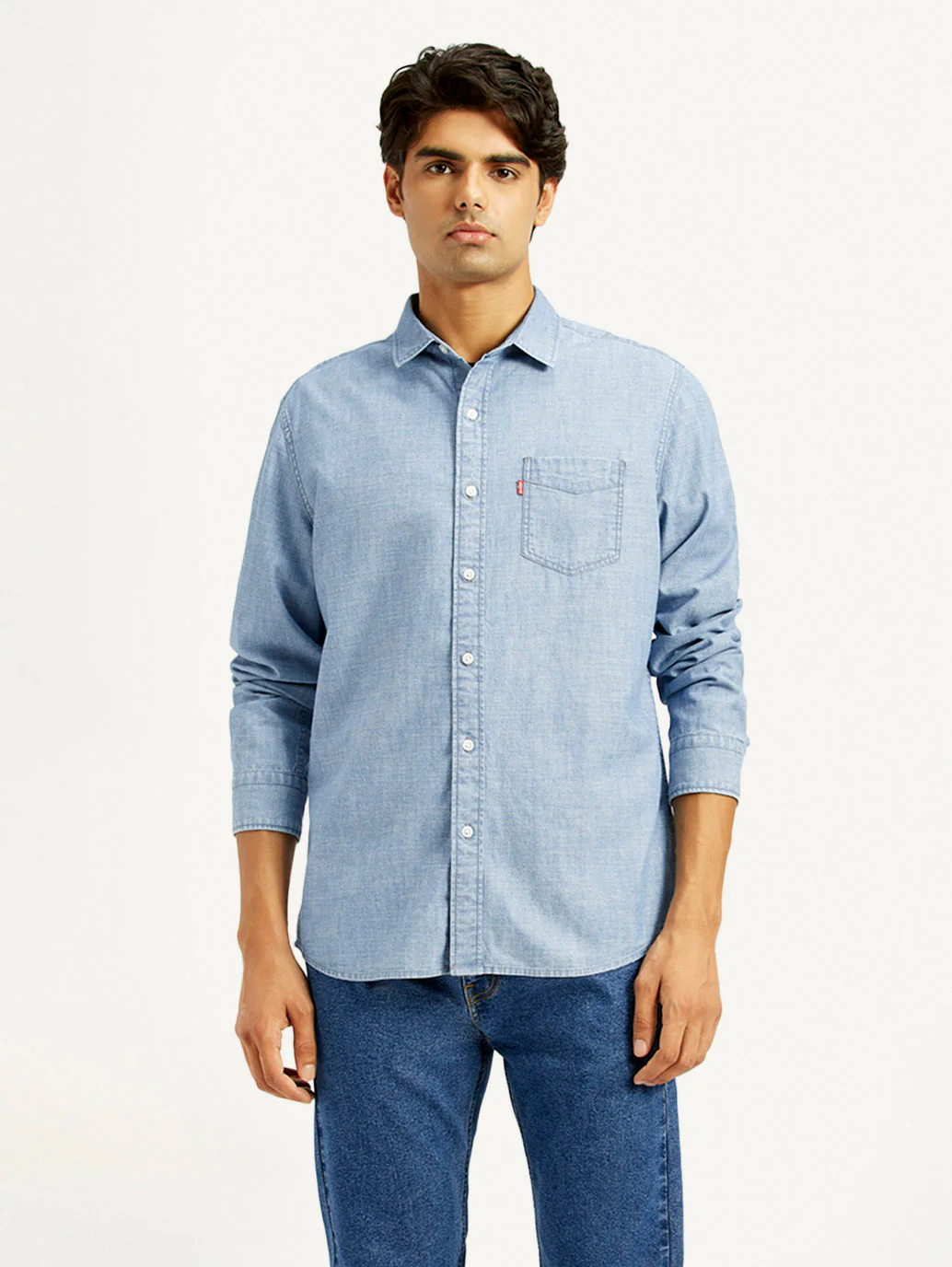 Men's Solid Light Blue Slim Fit Denim Shirt - Image 2