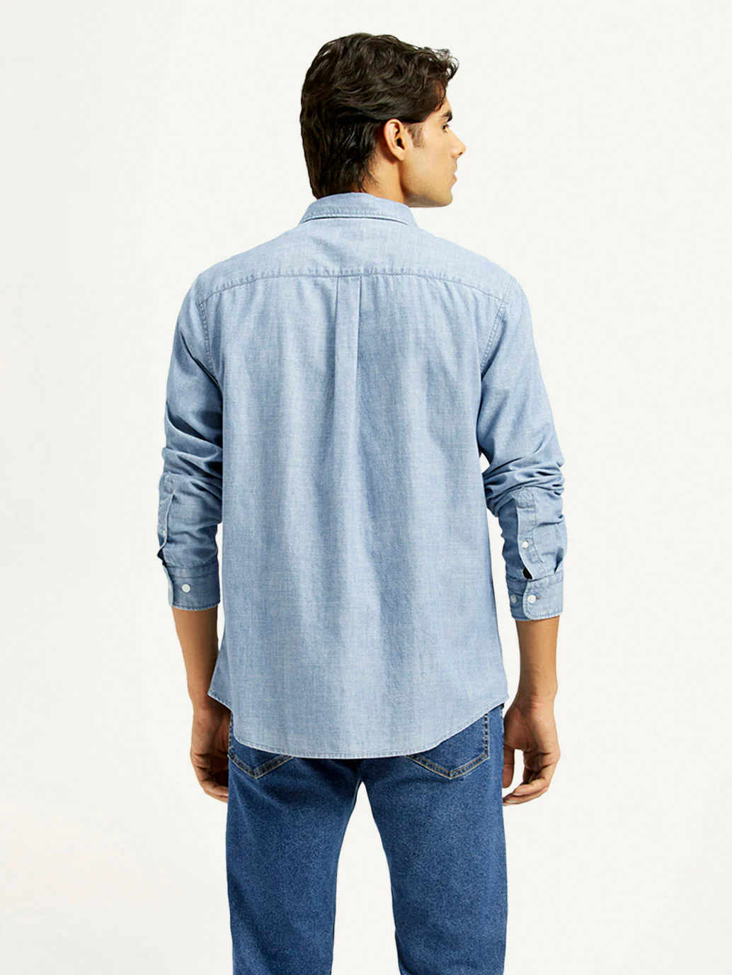 Men's Solid Light Blue Slim Fit Denim Shirt - Image 3