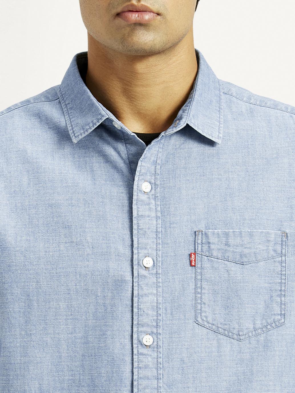 Men's Solid Light Blue Slim Fit Denim Shirt - Image 4