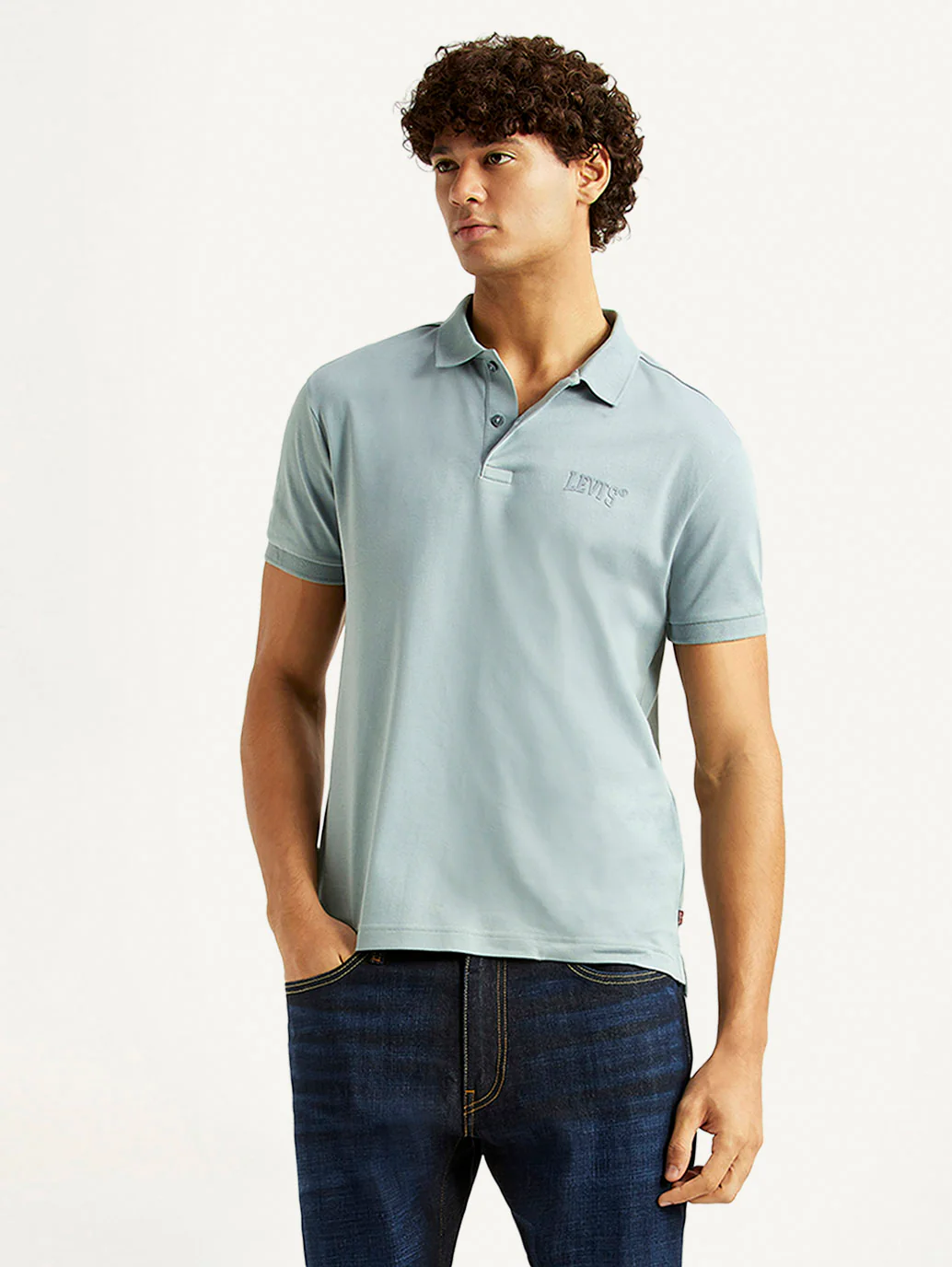 Men's Solid Light Blue Slim Fit Polo T-shirt