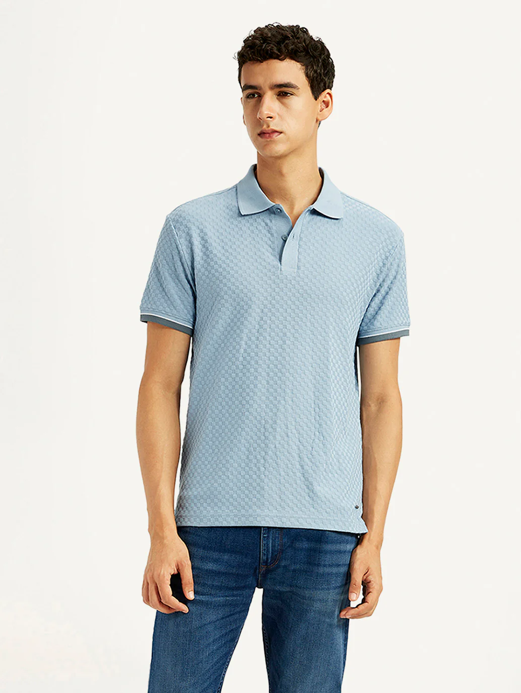 Men's Solid Light Blue Slim Fit Polo T-shirt - Image 2