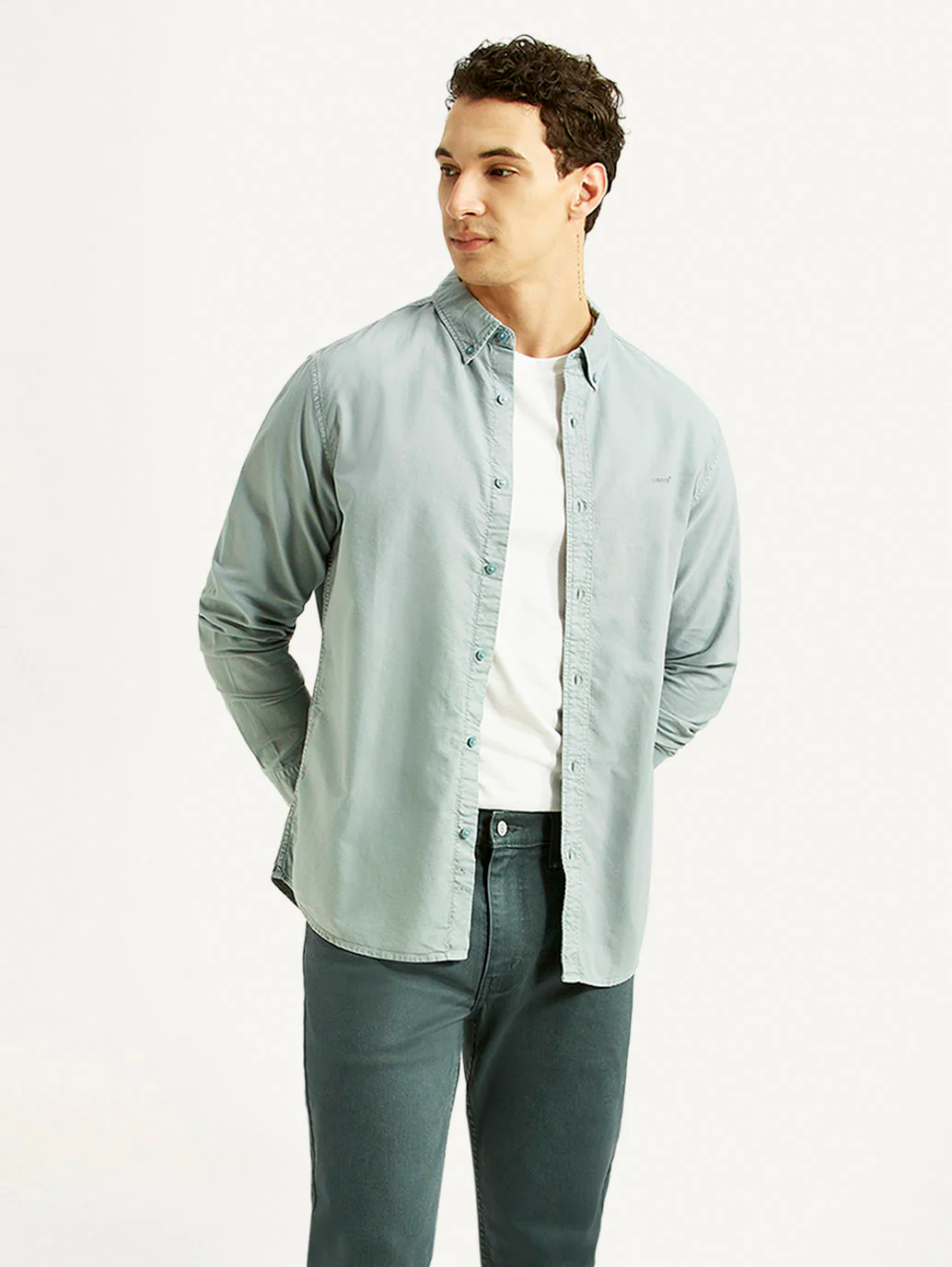 Men's Solid Light Blue Slim Fit Oxford Shirt