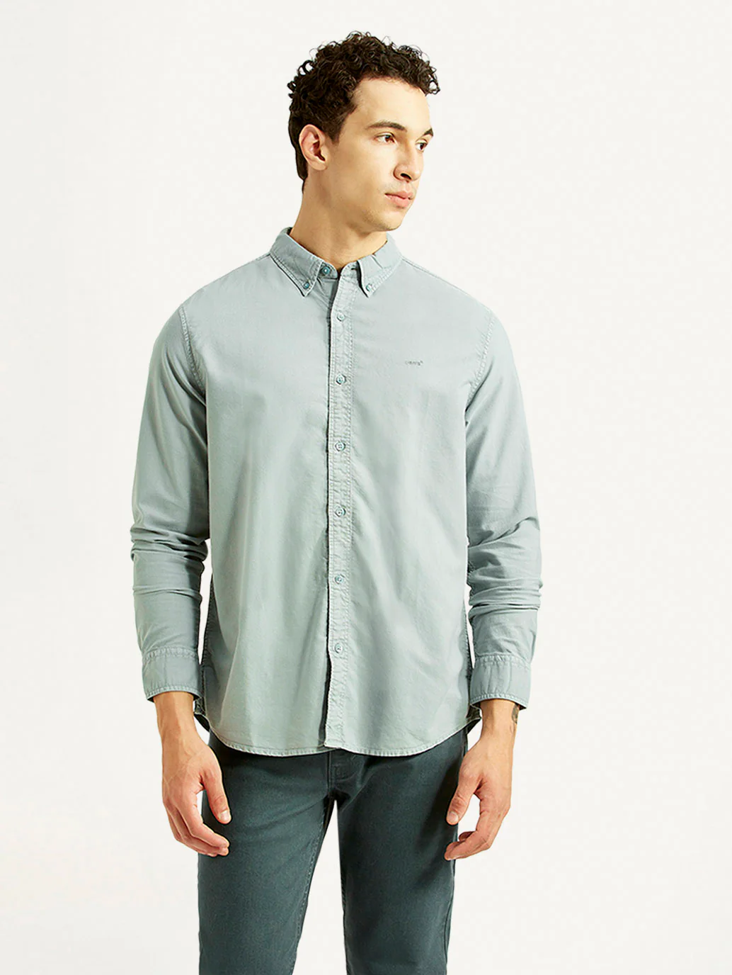 Men's Solid Light Blue Slim Fit Oxford Shirt - Image 5