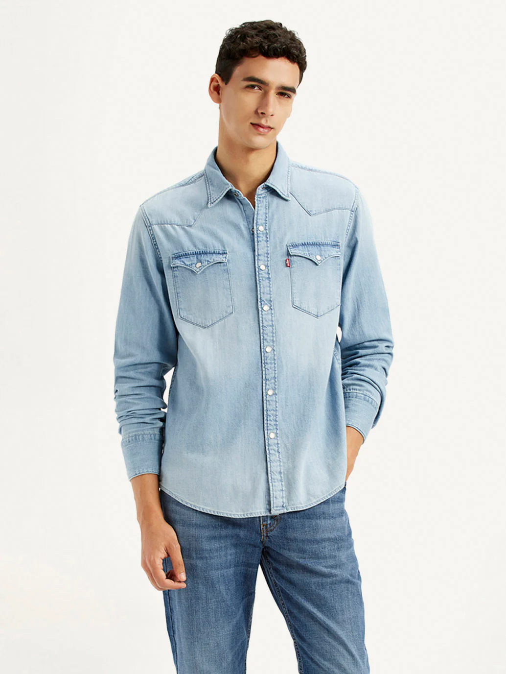 Men's Solid Light Blue Slim Fit Denim Shirt