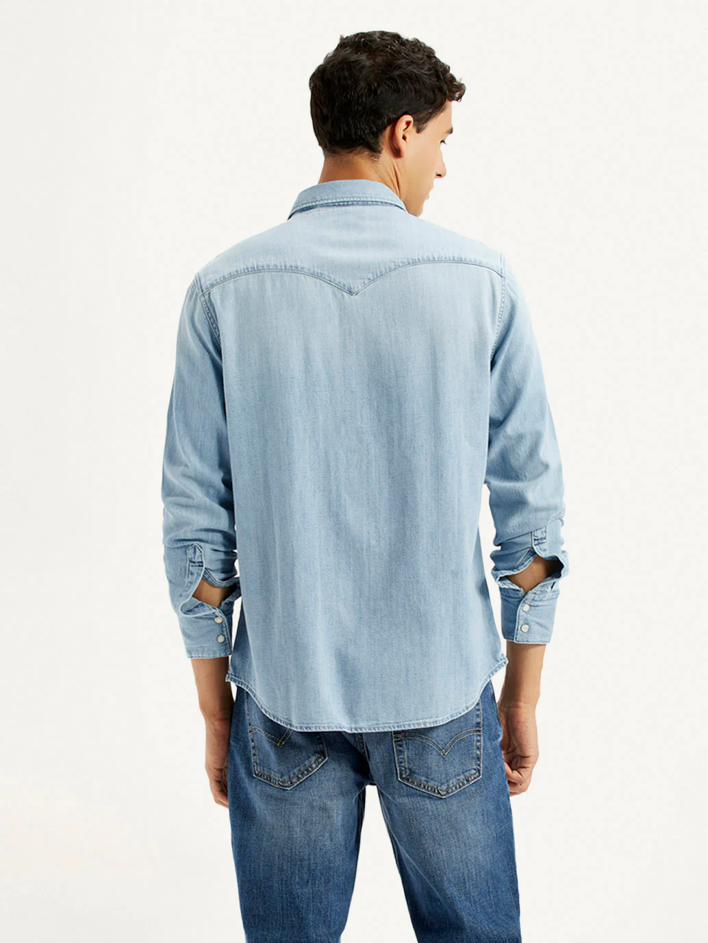 Men's Solid Light Blue Slim Fit Denim Shirt - Image 3