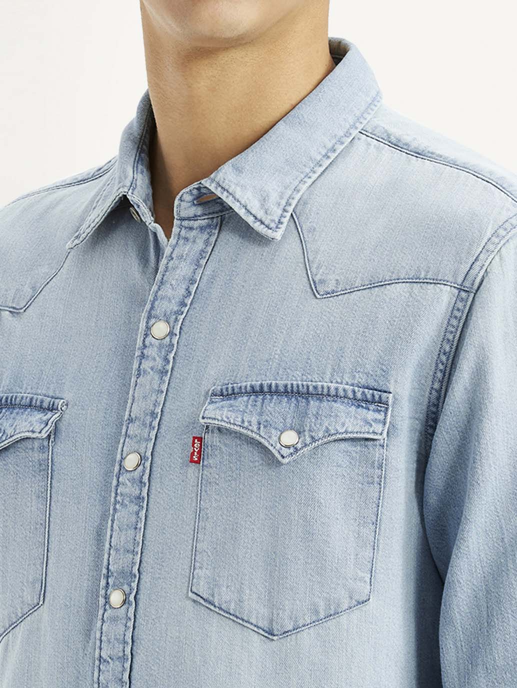 Men's Solid Light Blue Slim Fit Denim Shirt - Image 4