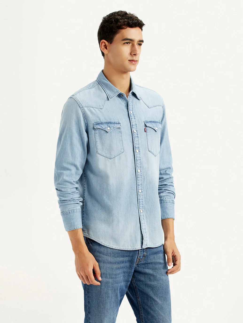 Men's Solid Light Blue Slim Fit Denim Shirt - Image 5