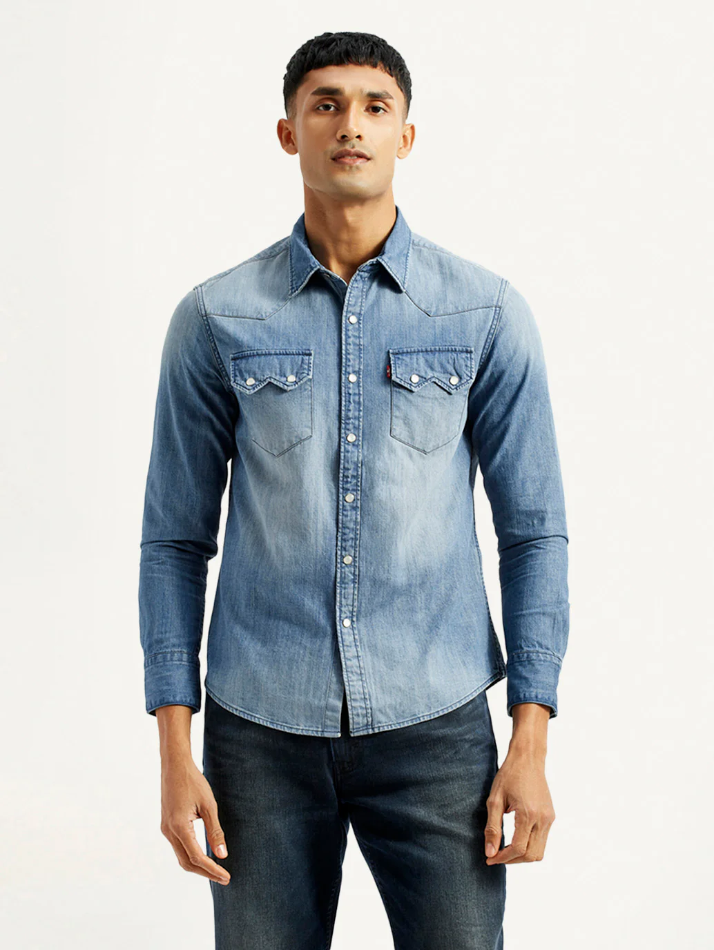 Men's Solid Light Blue Slim Fit Denim Shirt - Image 2