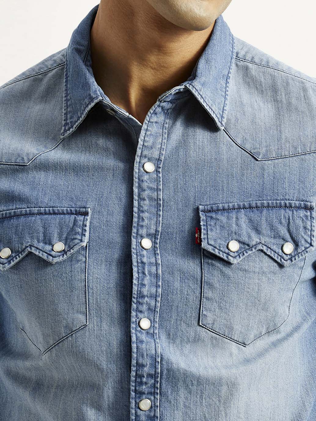 Men's Solid Light Blue Slim Fit Denim Shirt - Image 4