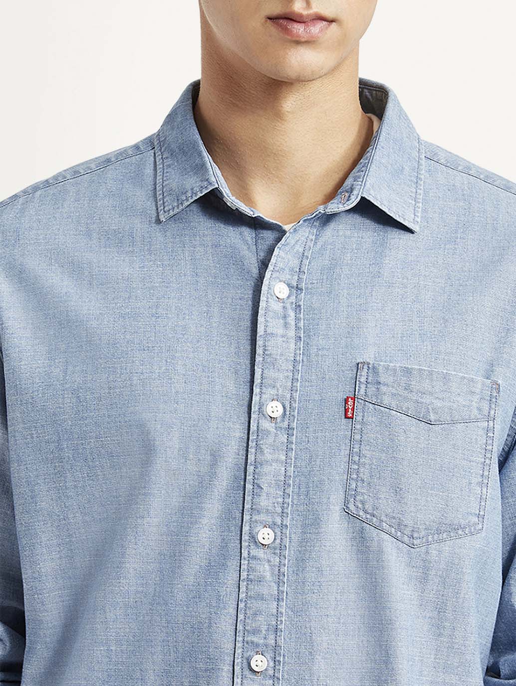 Men's Solid Light Blue Slim Fit Shirt - Image 3