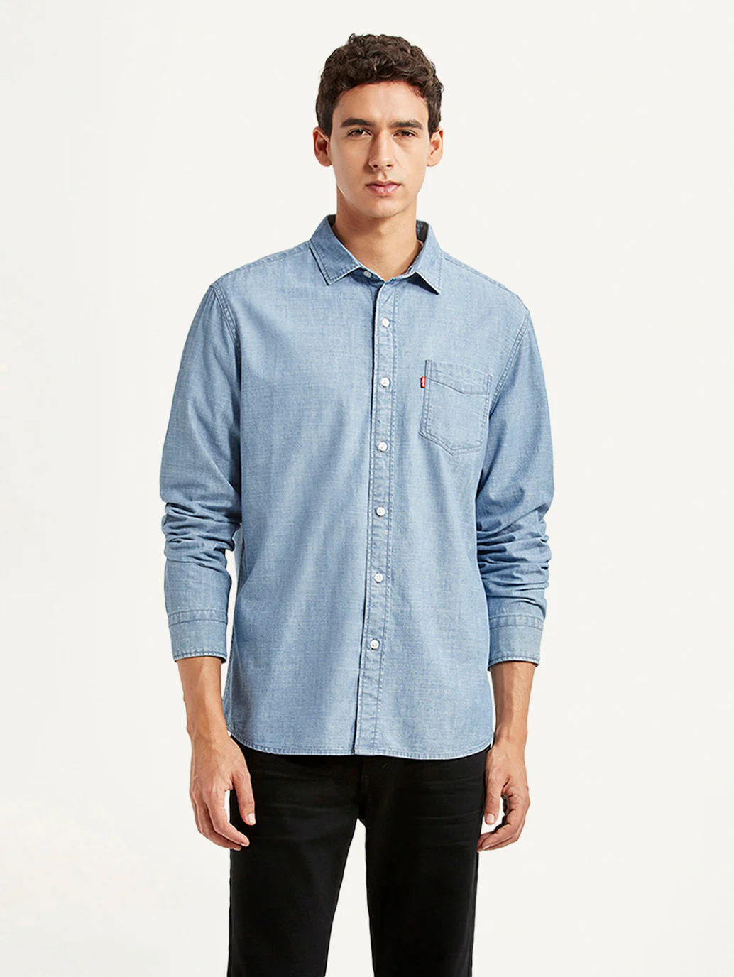 Men's Solid Light Blue Slim Fit Shirt - Image 4
