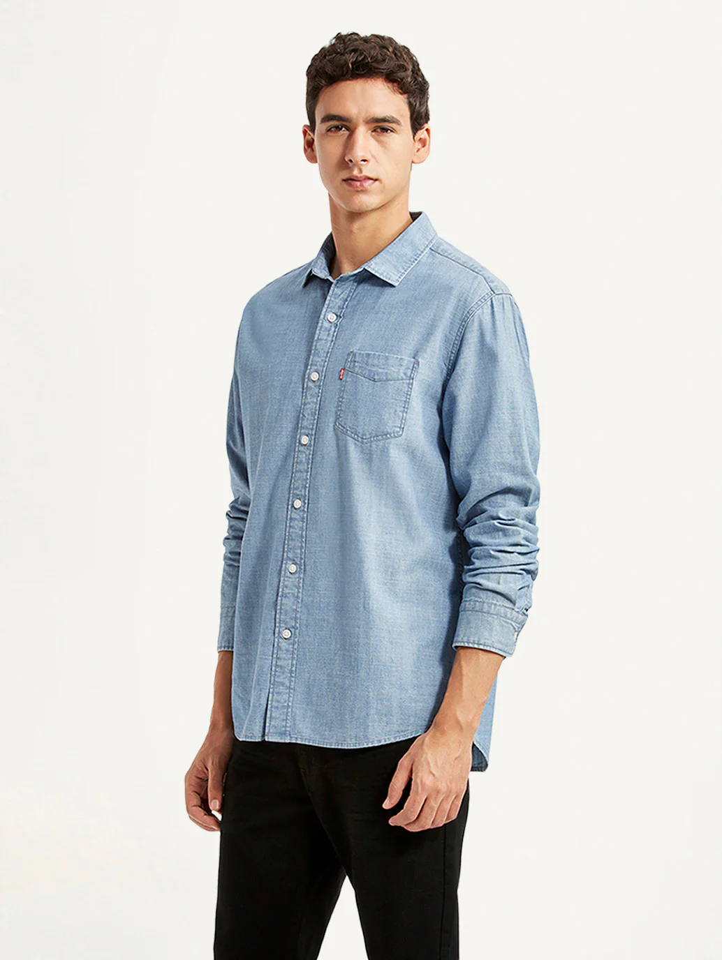 Men's Solid Light Blue Slim Fit Shirt - Image 5