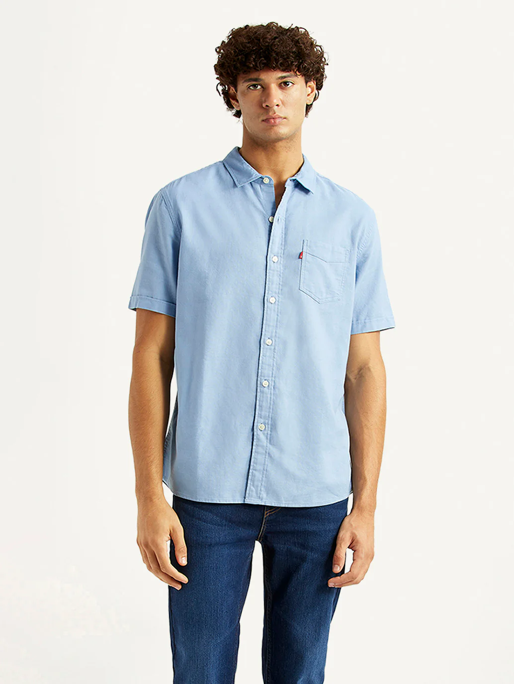 Men's Solid Light Blue Slim Fit Oxford Shirt - Image 5