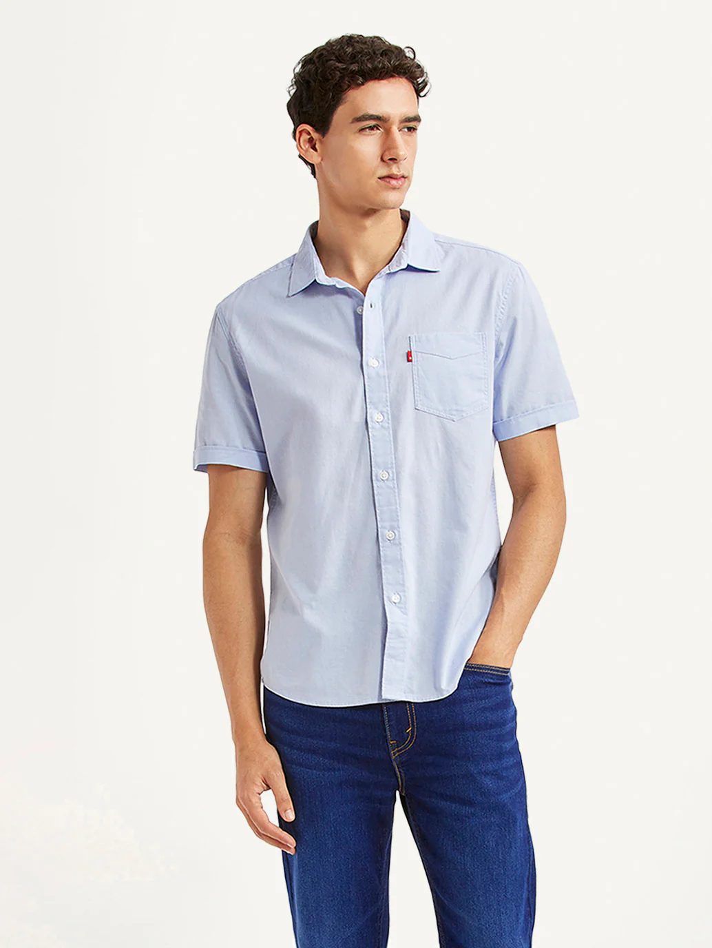 Men's Solid Light Blue Slim Fit Oxford Shirt
