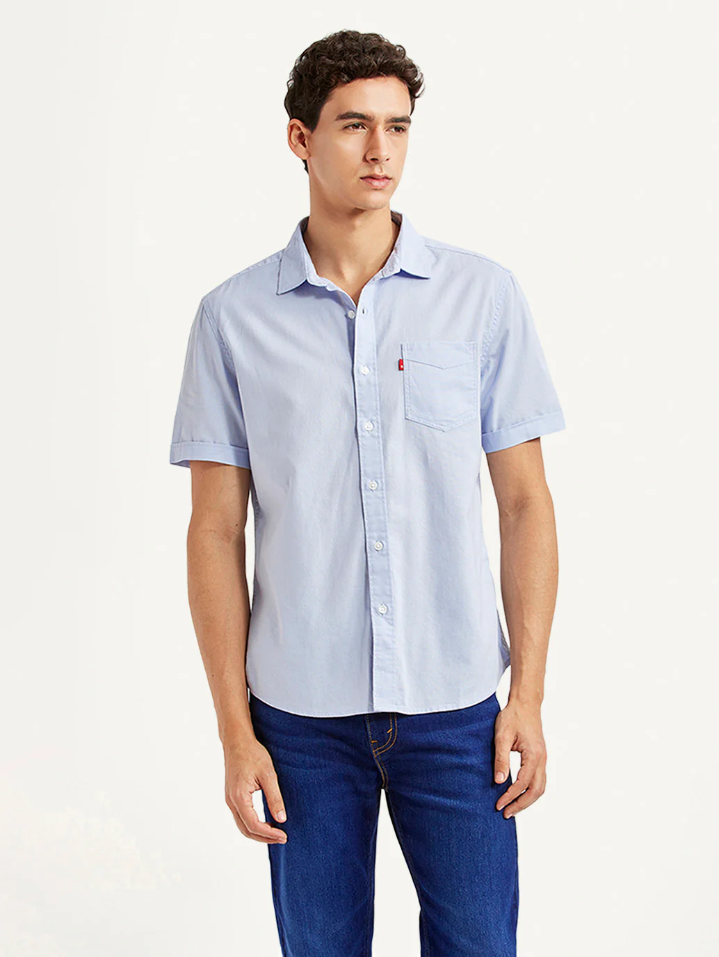 Men's Solid Light Blue Slim Fit Oxford Shirt - Image 2