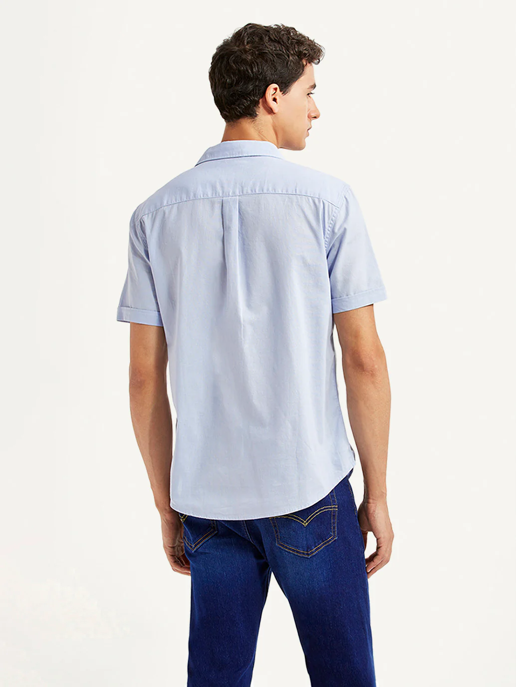 Men's Solid Light Blue Slim Fit Oxford Shirt - Image 3