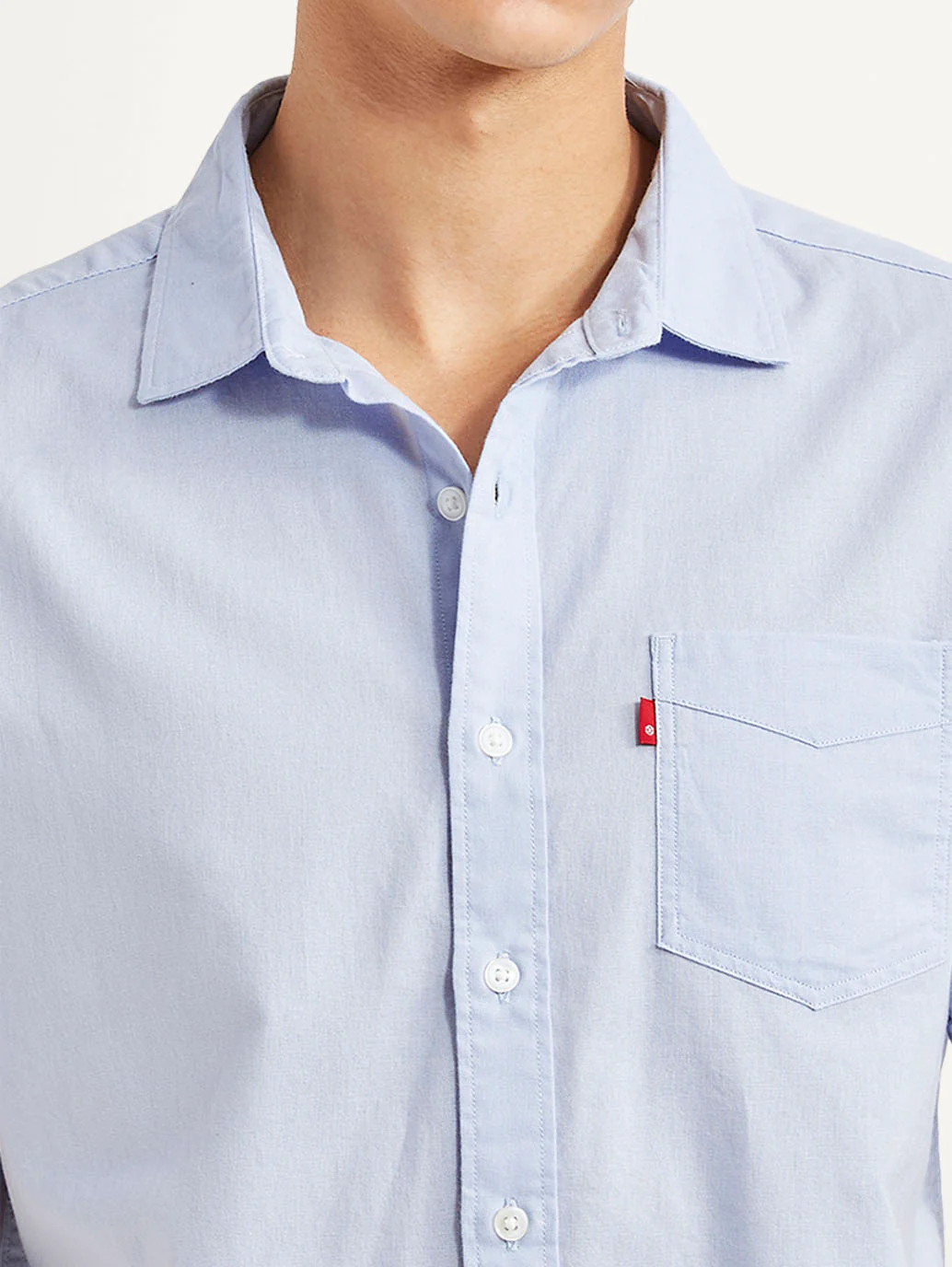Men's Solid Light Blue Slim Fit Oxford Shirt - Image 4