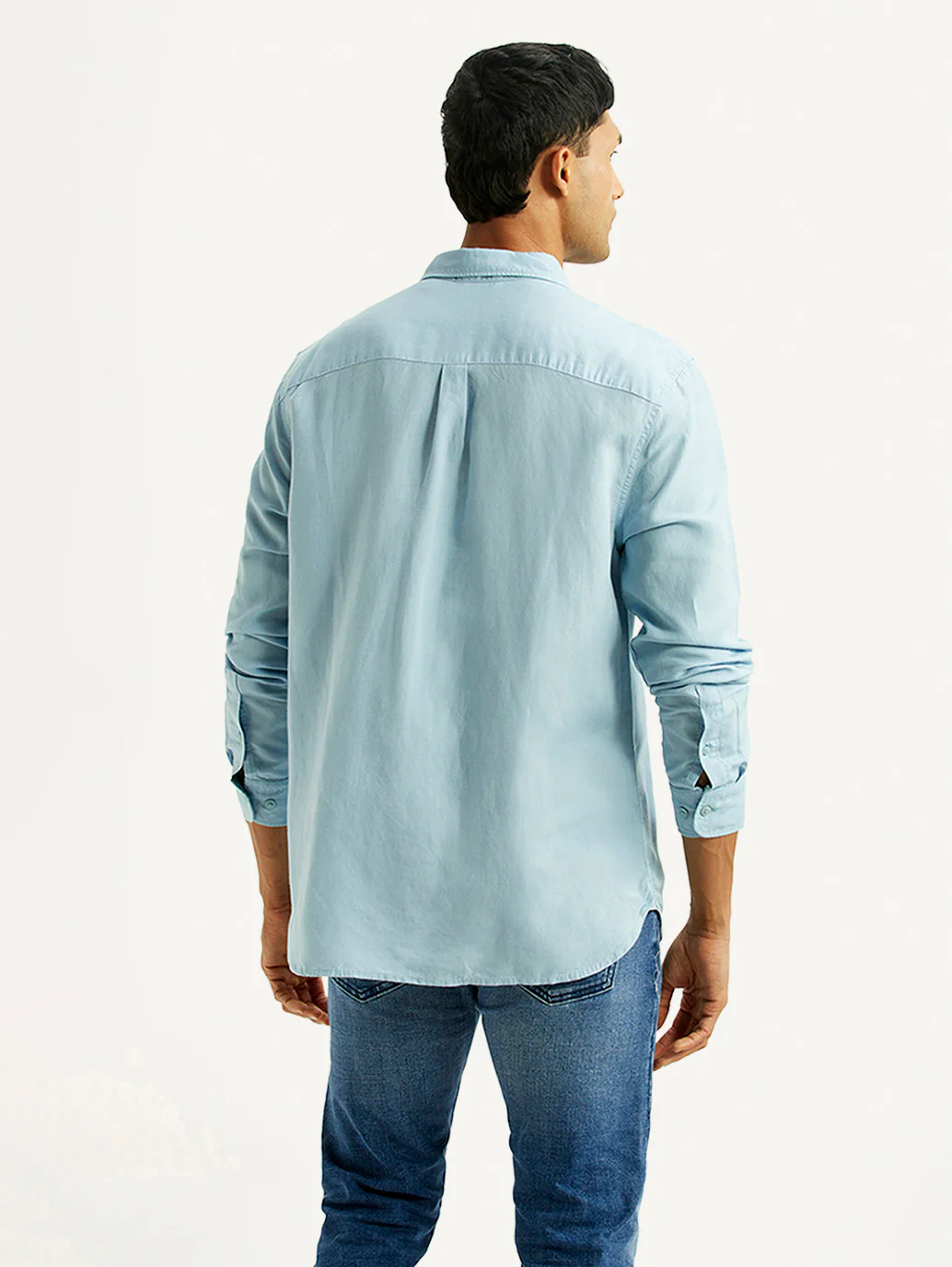 Men's Solid Light Blue Slim Fit Linen Shirt - Image 2