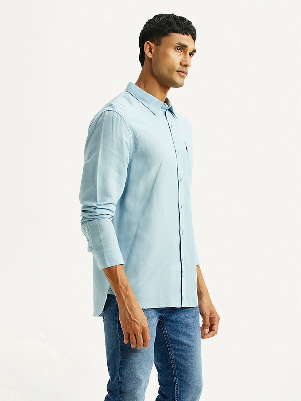 Men's Solid Light Blue Slim Fit Linen Shirt - Image 3