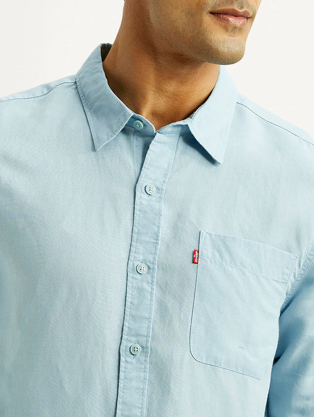 Men's Solid Light Blue Slim Fit Linen Shirt - Image 4