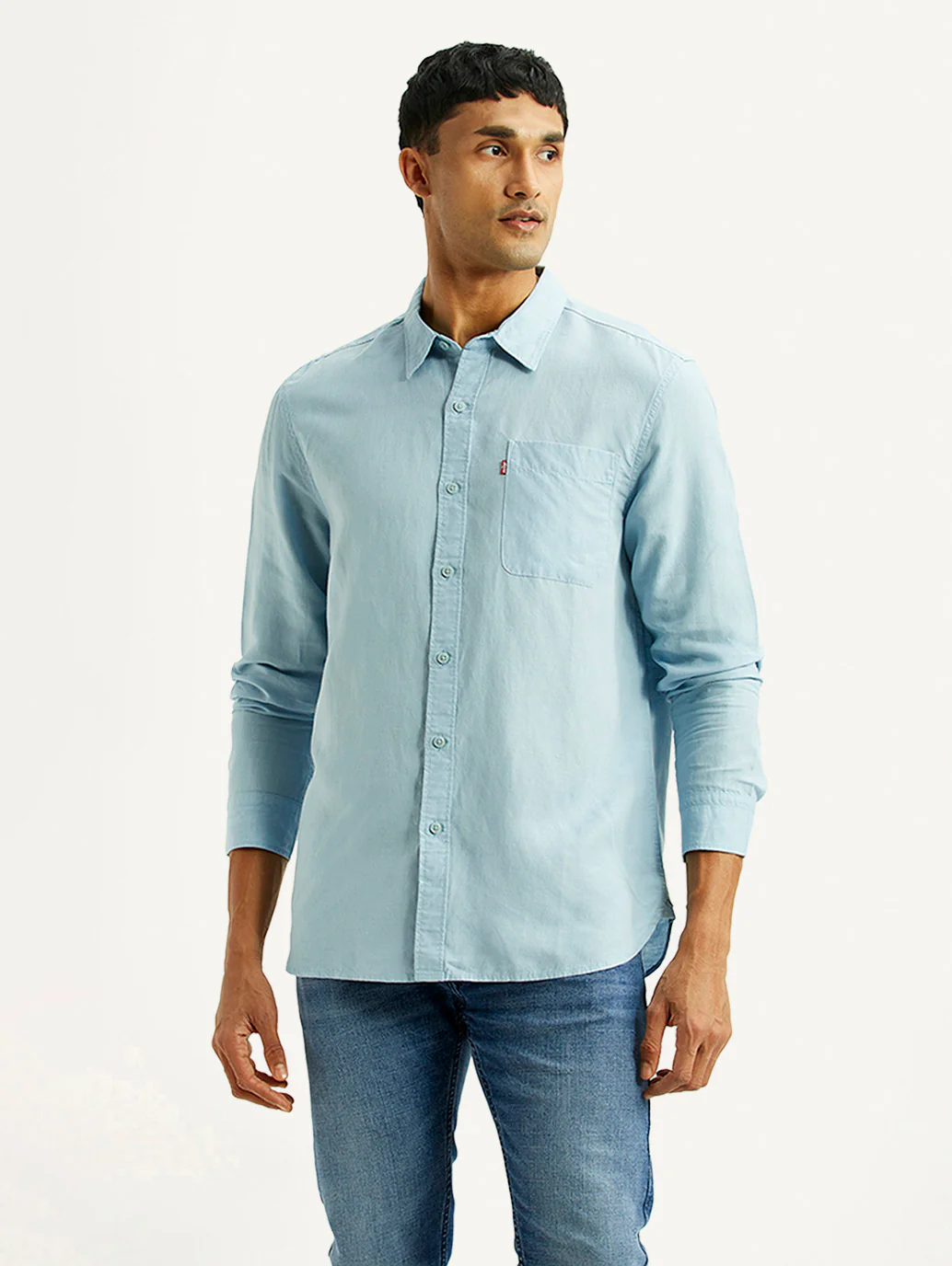 Men's Solid Light Blue Slim Fit Linen Shirt - Image 5