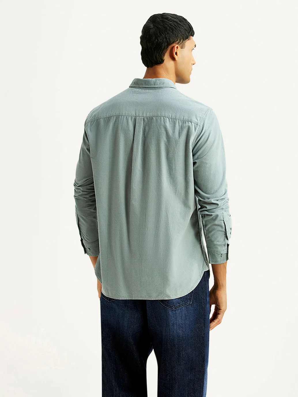 Men's Solid Light Blue Slim Fit Corduroy Shirt - Image 2