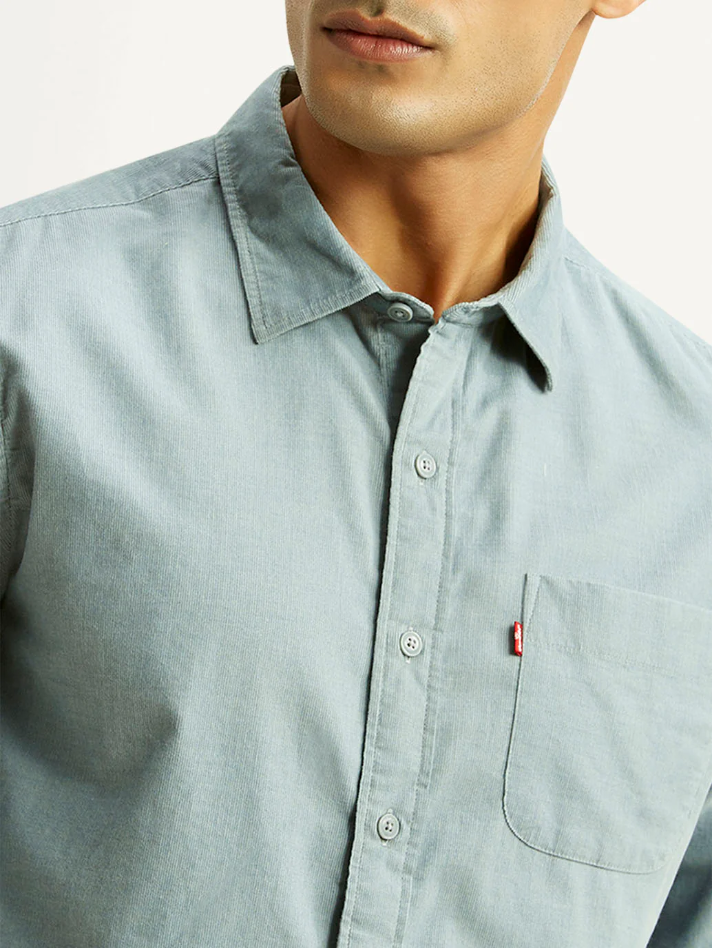 Men's Solid Light Blue Slim Fit Corduroy Shirt - Image 3