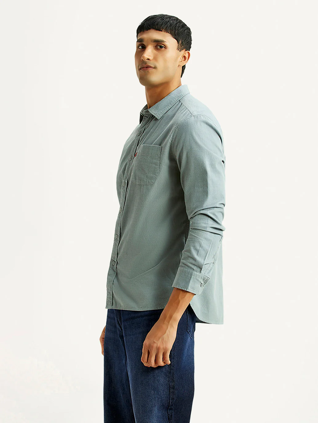 Men's Solid Light Blue Slim Fit Corduroy Shirt - Image 4
