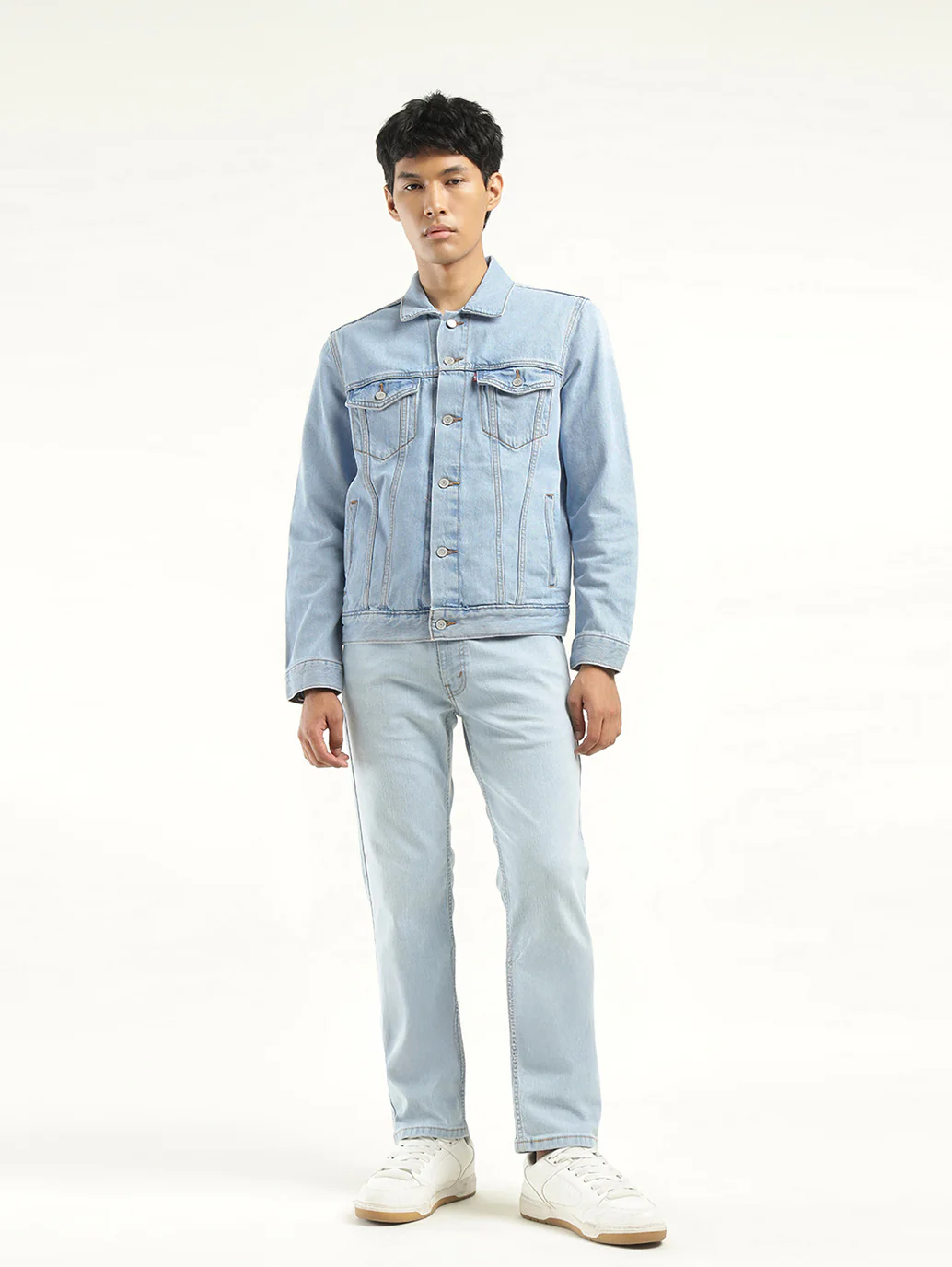 Men's Solid Light Blue Spread Collar Denim Jacket - Image 6