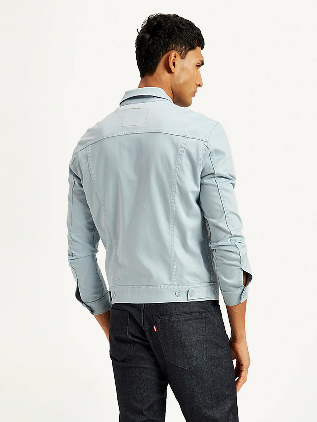 Men's Solid Light-Blue Spread Collar Trucker Denim Jacket - Image 3
