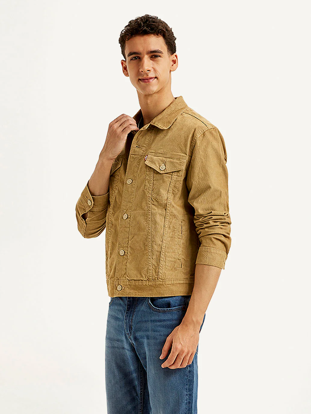Men's Solid Light Brown Spread Collar Corduroy Jacket - Image 5