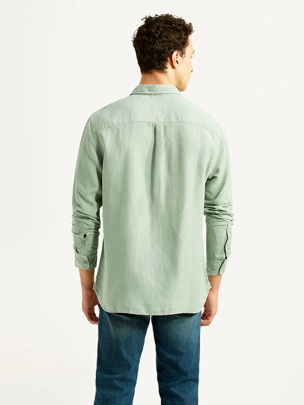 Men's Solid Light Green Slim Fit Linen Shirt - Image 3