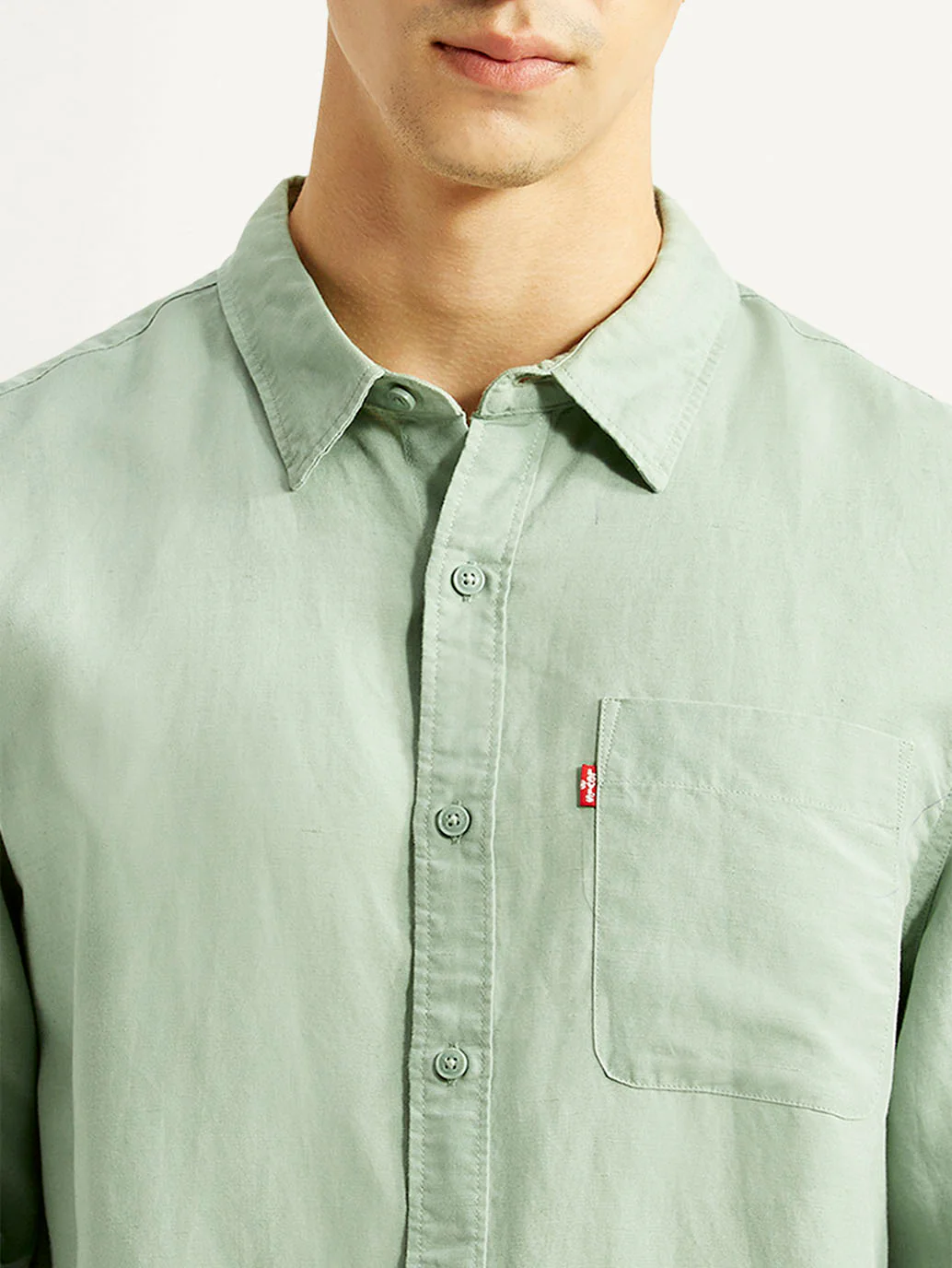 Men's Solid Light Green Slim Fit Linen Shirt - Image 4