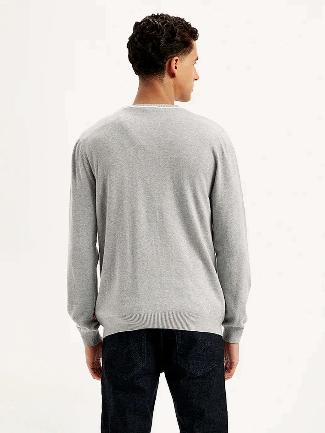 Men's Solid Light-Grey Crew Neck Sweater - Image 3