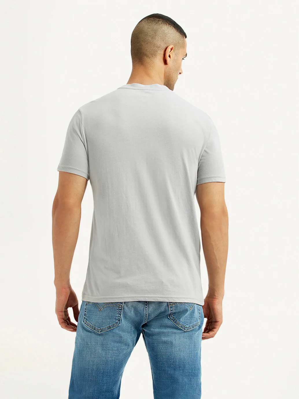 Men's Solid Light Grey Crew Neck T-shirt - Image 2