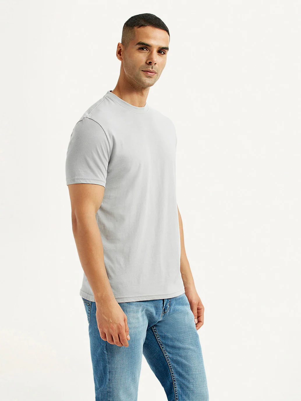 Men's Solid Light Grey Crew Neck T-shirt - Image 3