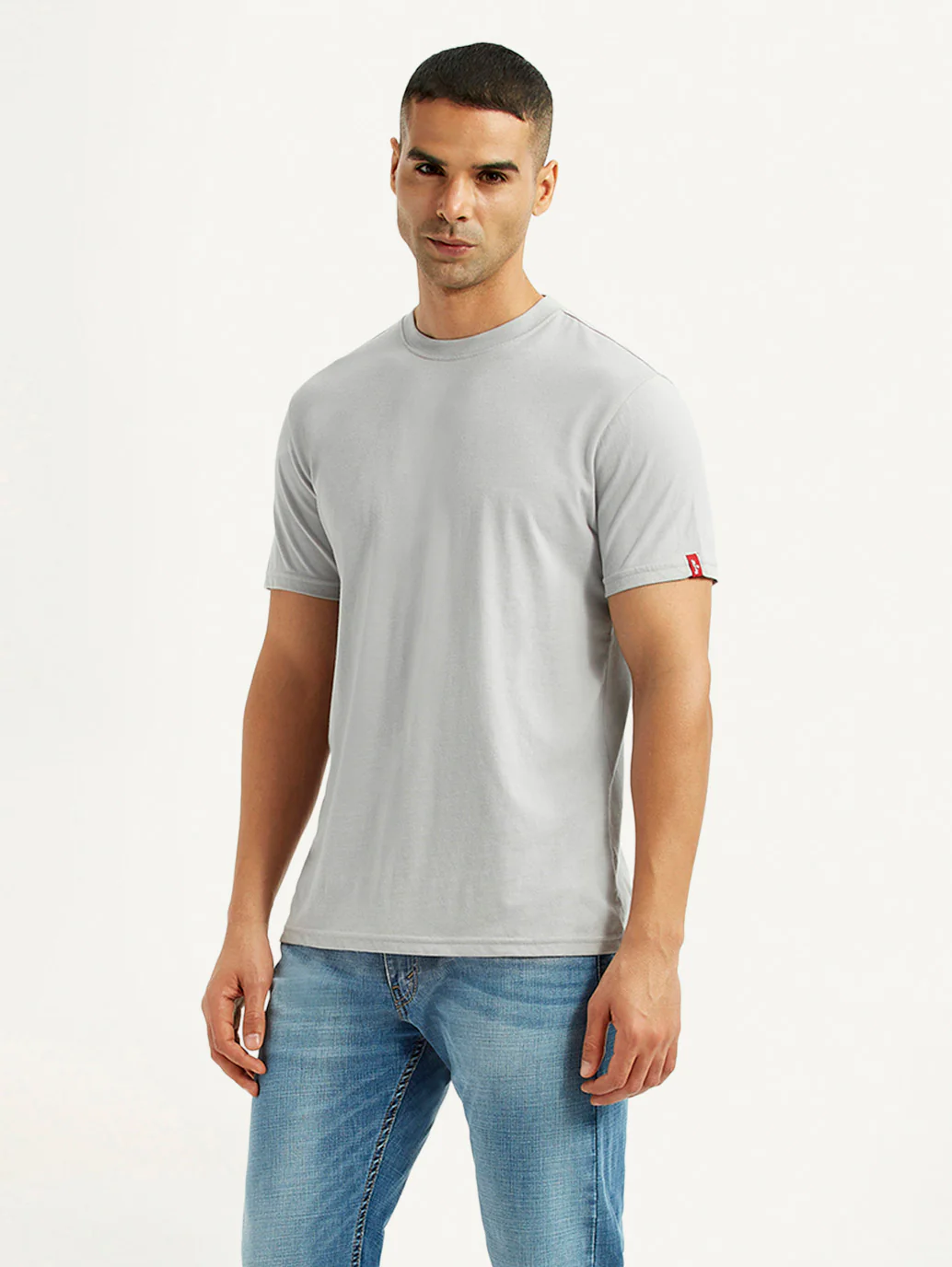 Men's Solid Light Grey Crew Neck T-shirt - Image 5