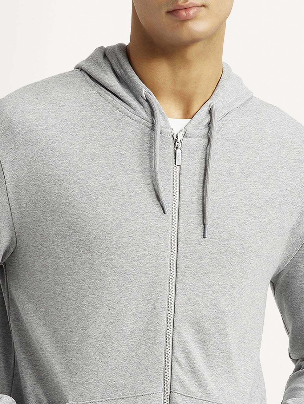 Men's Solid Light Grey Hooded Sweatshirt - Image 4