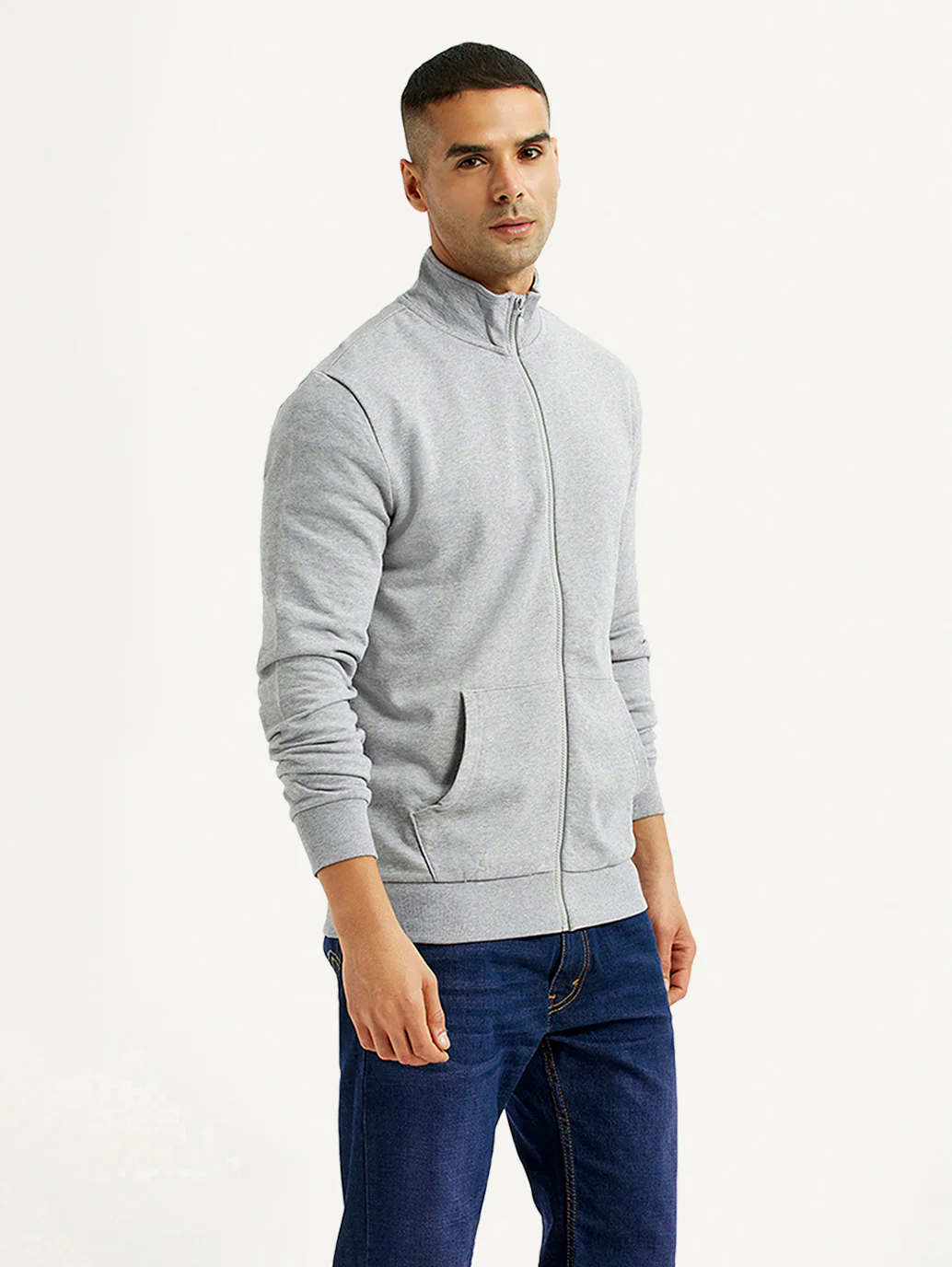 Men's Solid Light Grey Hooded Sweatshirt - Image 3