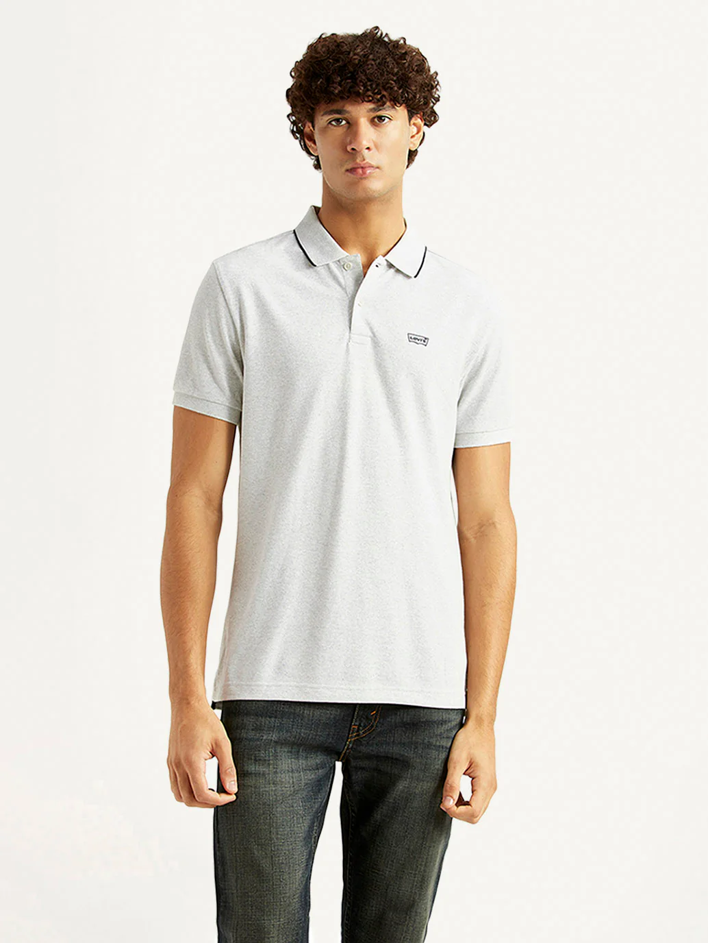 Men's Solid Light Grey Slim Fit Polo T-shirt - Image 2