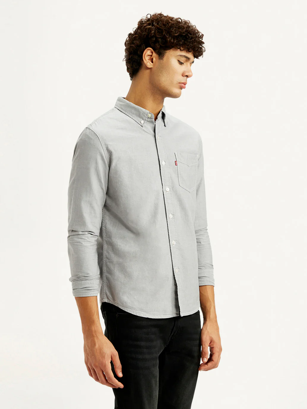Men's Solid Light Grey Slim Fit Oxford Shirt - Image 3