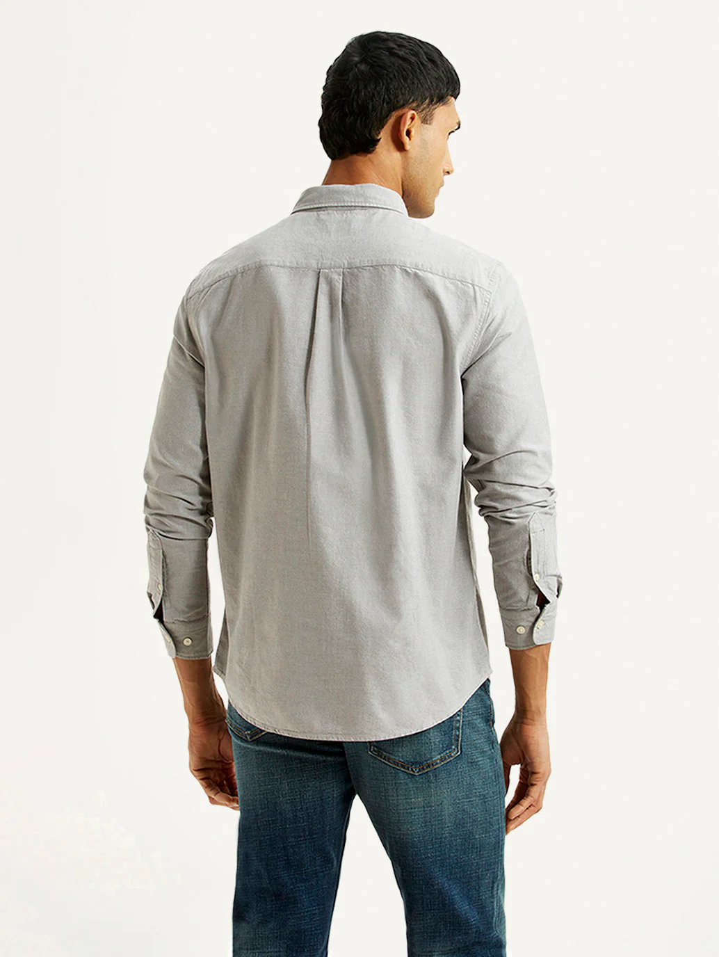 Men's Solid Light Grey Slim Fit Oxford Shirt - Image 3