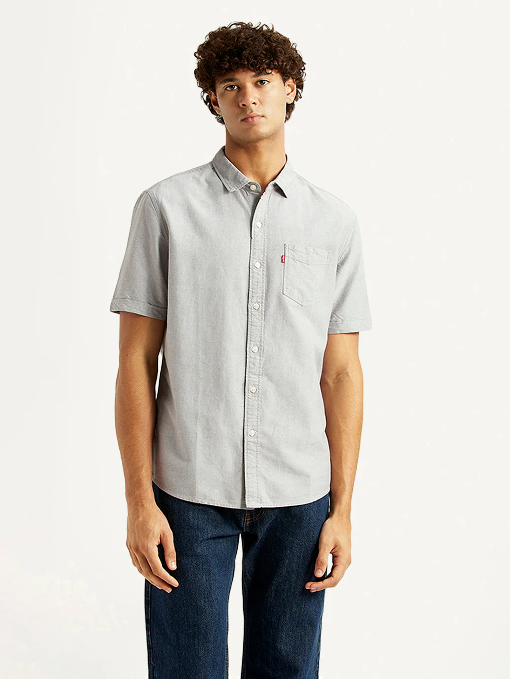 Men's Solid Light Grey Slim Fit Oxford Shirt - Image 2